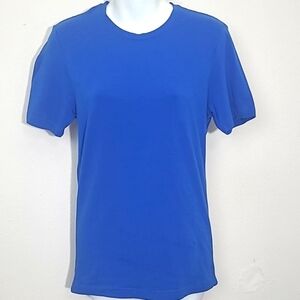 Royal Blue Fitted Yoga T-shirt short sleeve cotton blend Breathable Stretchy EUC
